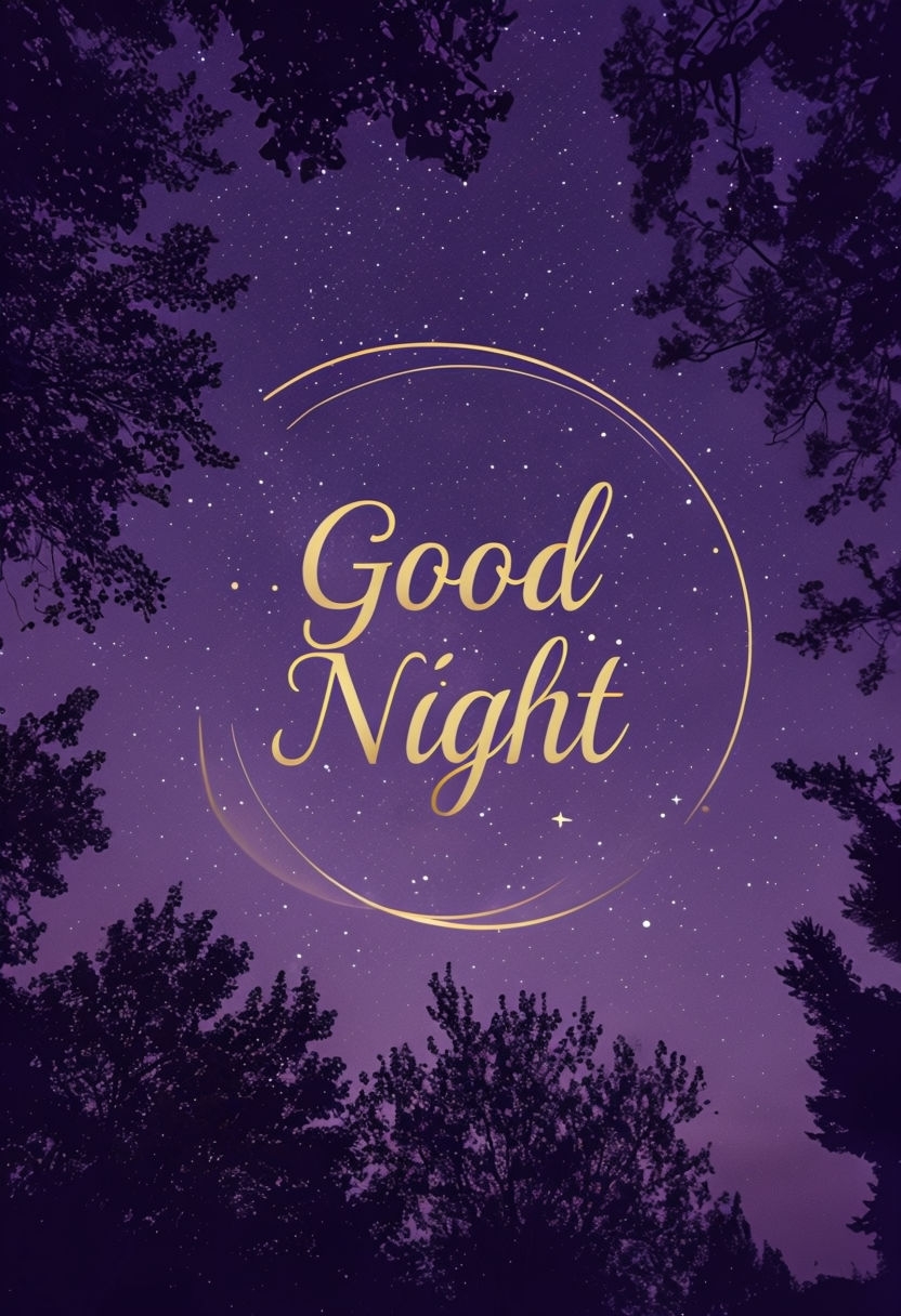 Serene Night Sky Good Night Graphic Art with Silhouetted Trees Poster