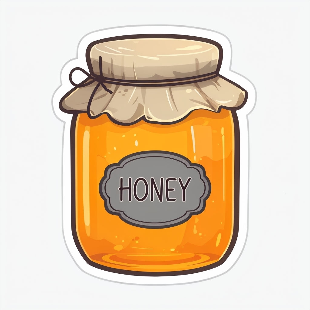 Cartoon Honey Jar Illustration with Rustic Cloth Cover Sticker