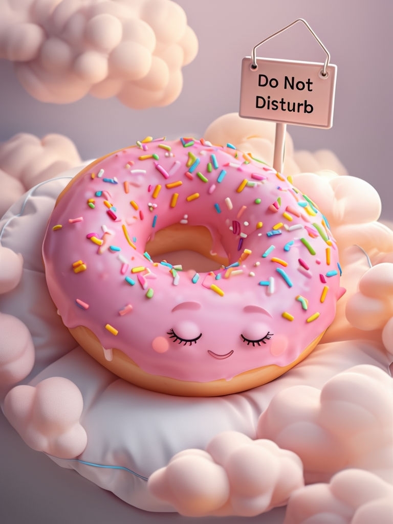 Cozy Giant Pink Frosted Donut Sleeping on Pillow Art