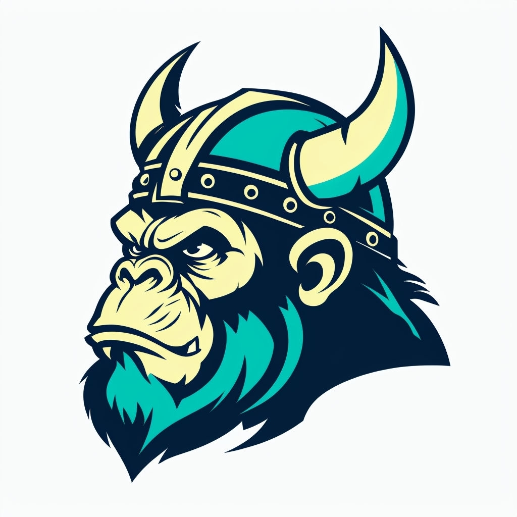 Vintage Cartoon Ape Head Illustration with Viking Helmet Sticker