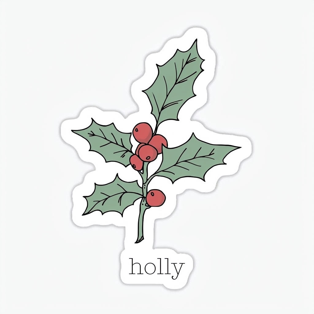 Whimsical Holly with Red Berries and Green Leaves Sticker