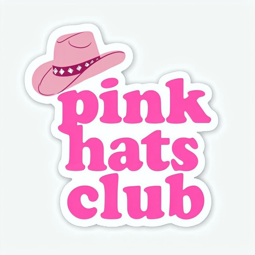 Playful Pink Hats Club Text with Cowboy Hat Illustration Sticker