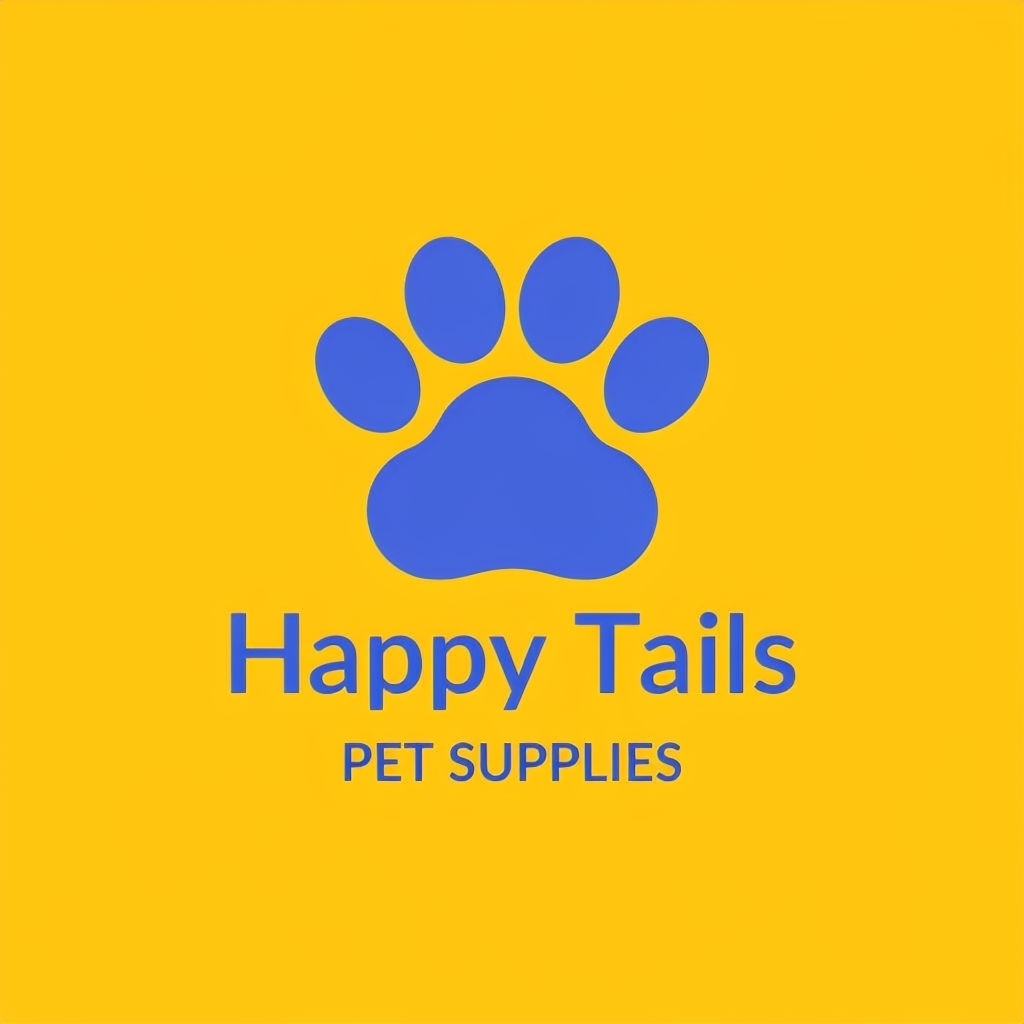 Playful Happy Tails Pet Supplies Logo Design with Paw Print