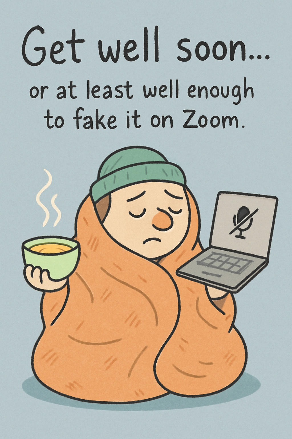 Humorous Get Well Soon Cartoon Illustration for Sick Days Card