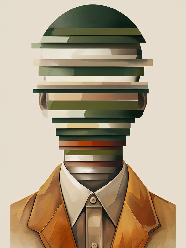 Abstract Striped Human Figure Illustration on Beige Background Art