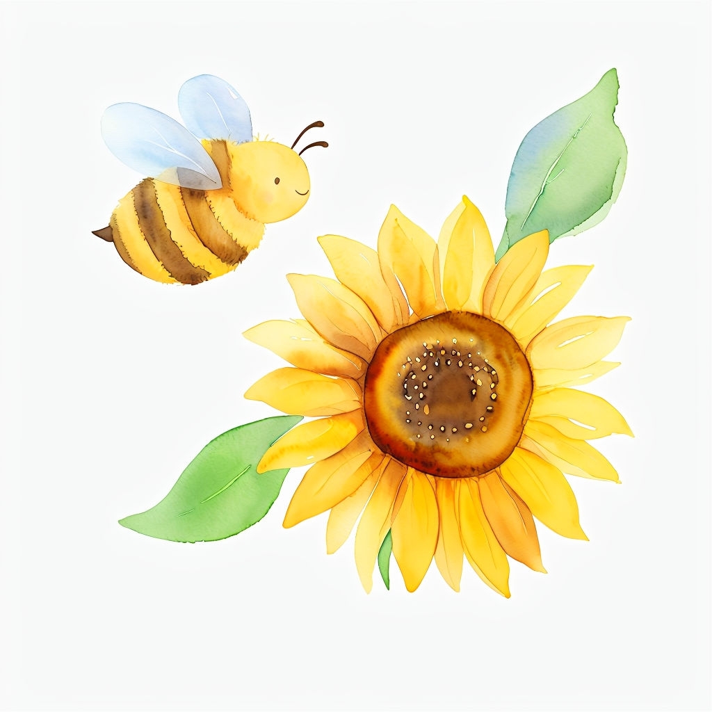 Cute Watercolor Bumblebee and Sunflower Illustration Sticker