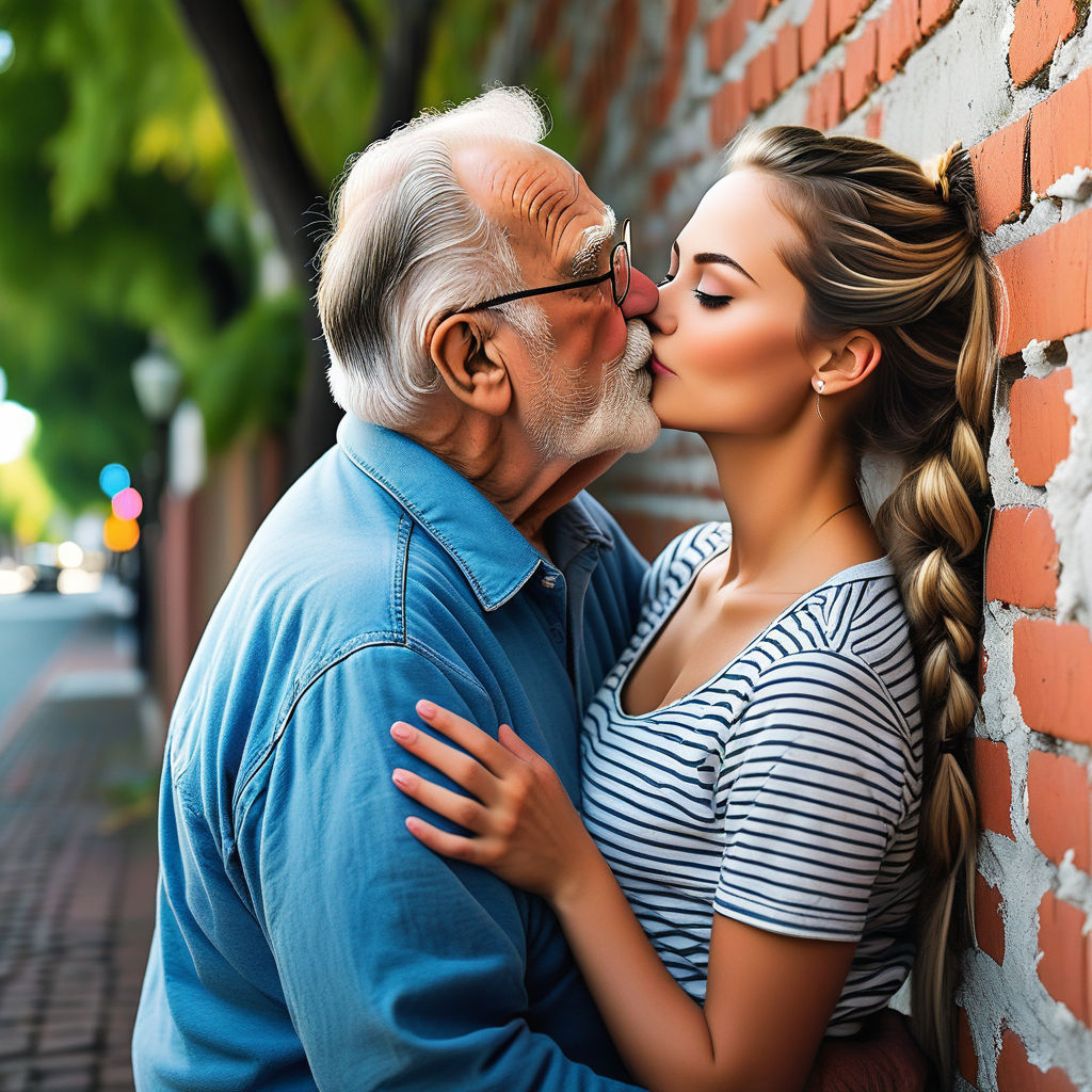 18 year old man and 60 year old woman kiss