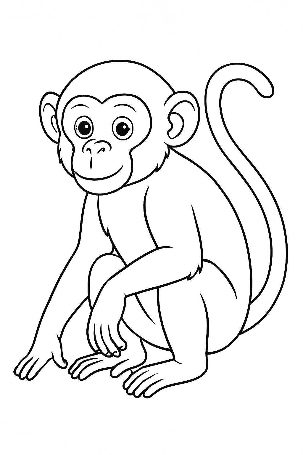 Playful Black and White Cartoon Monkey Line Drawing Coloring Book Pages