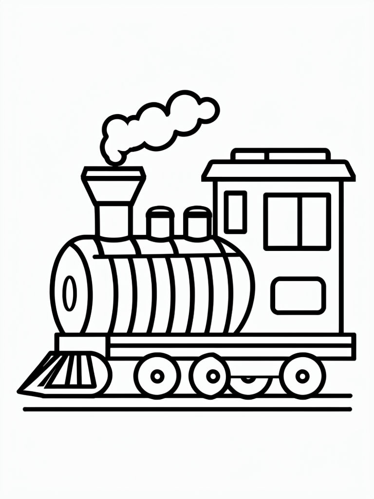 Simple Cartoon Train Engine Line Drawing Coloring Book Page
