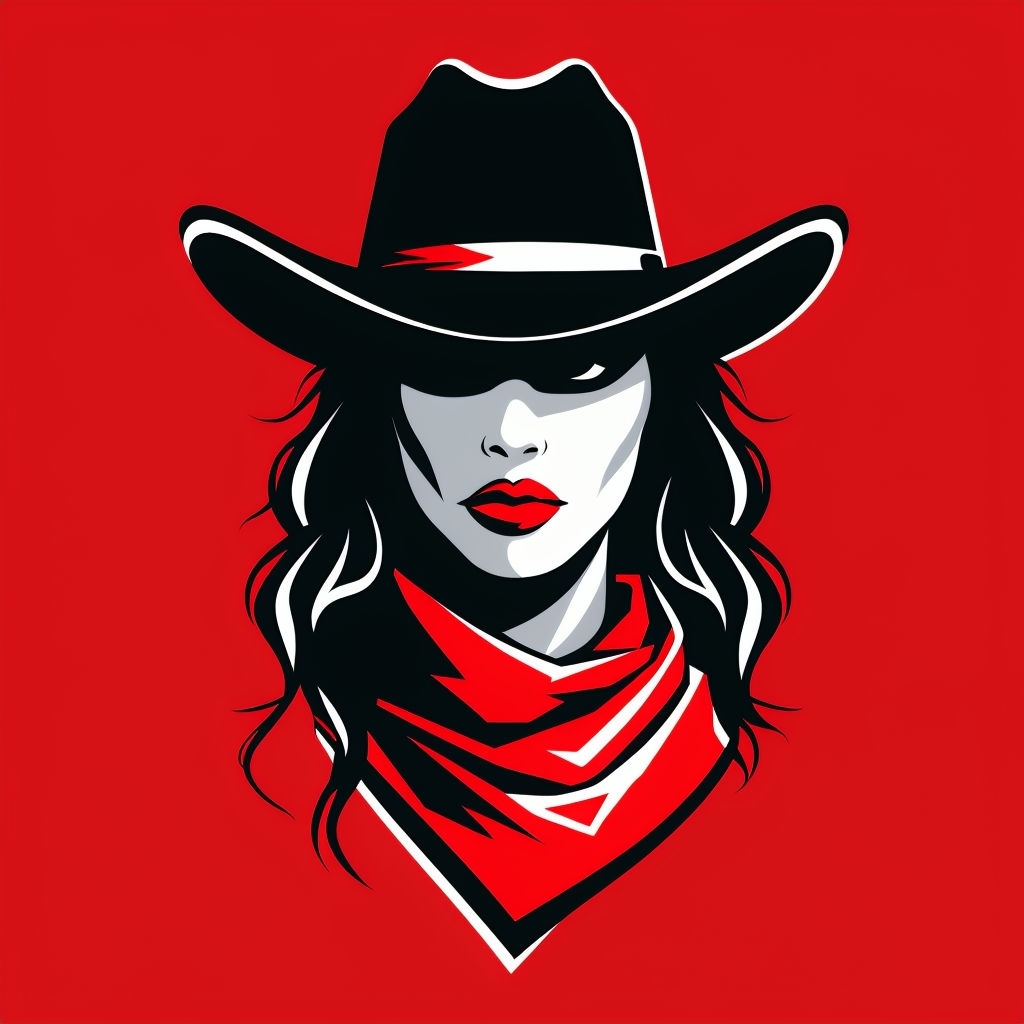 Mysterious Cowgirl Minimalist Illustration on Red T-Shirt