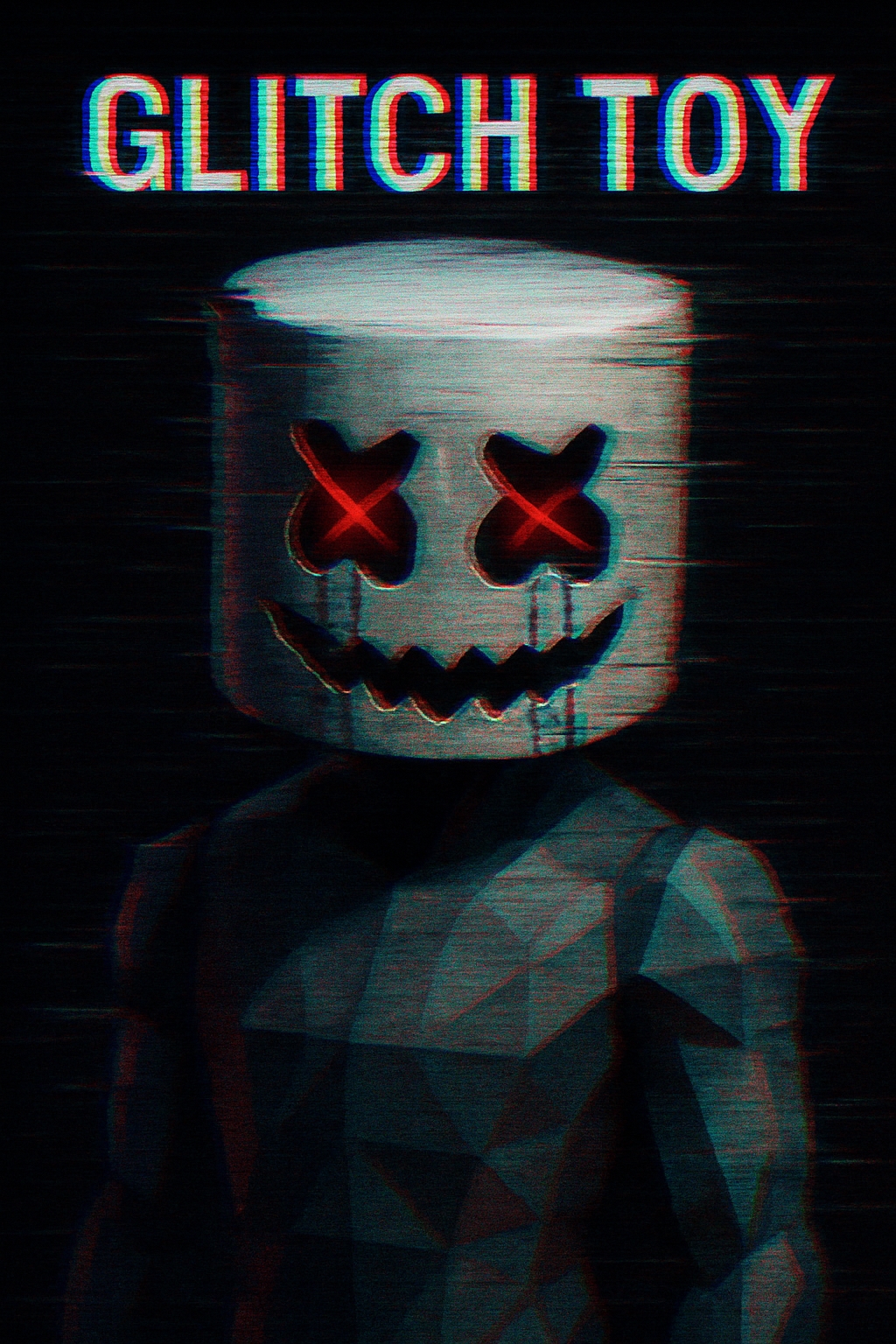Glitch Art Character Featuring Sinister Head Design Poster