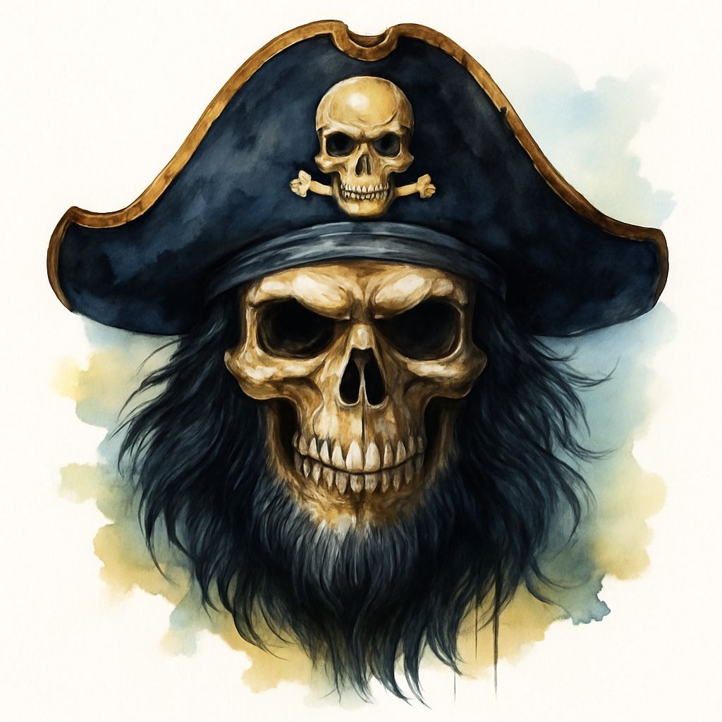 Eerie Watercolor Pirate Skull Illustration Sticker