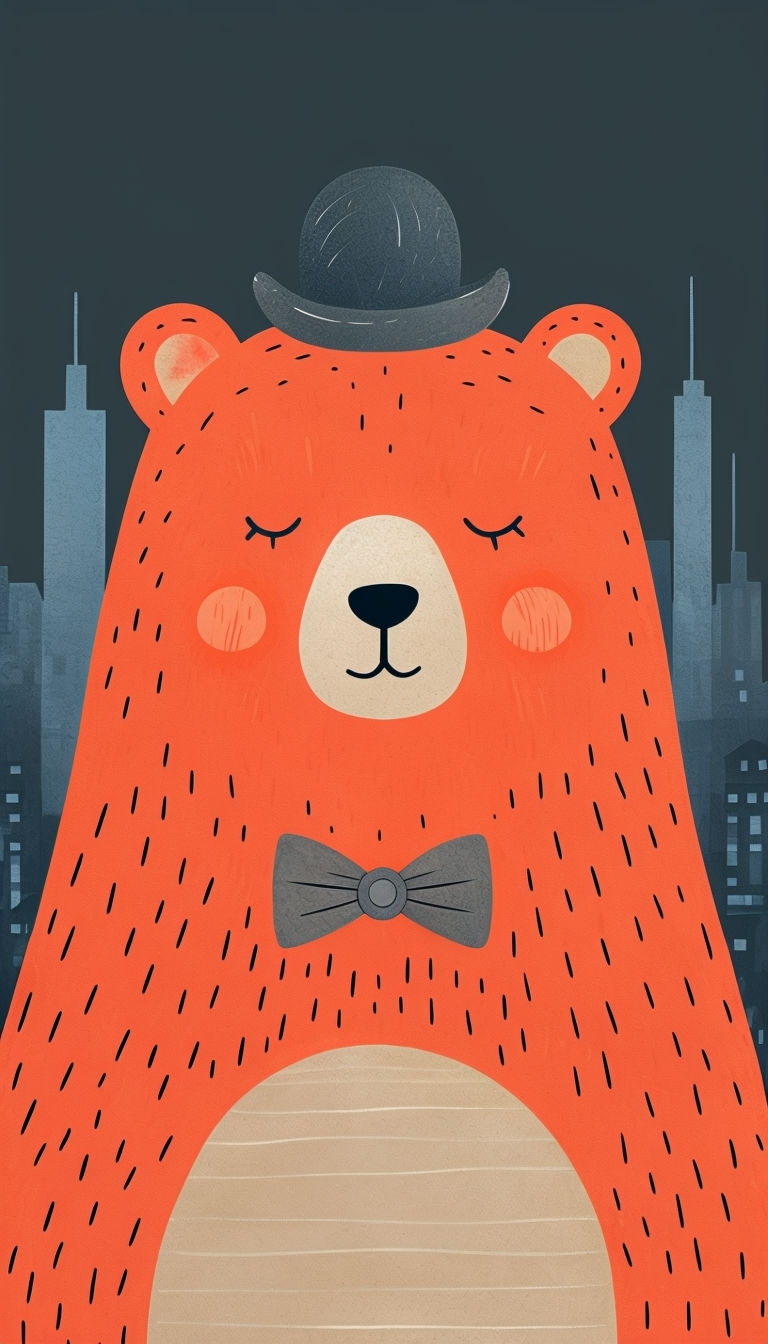 Charming Coral Orange Bear Illustration Phone Case Cover