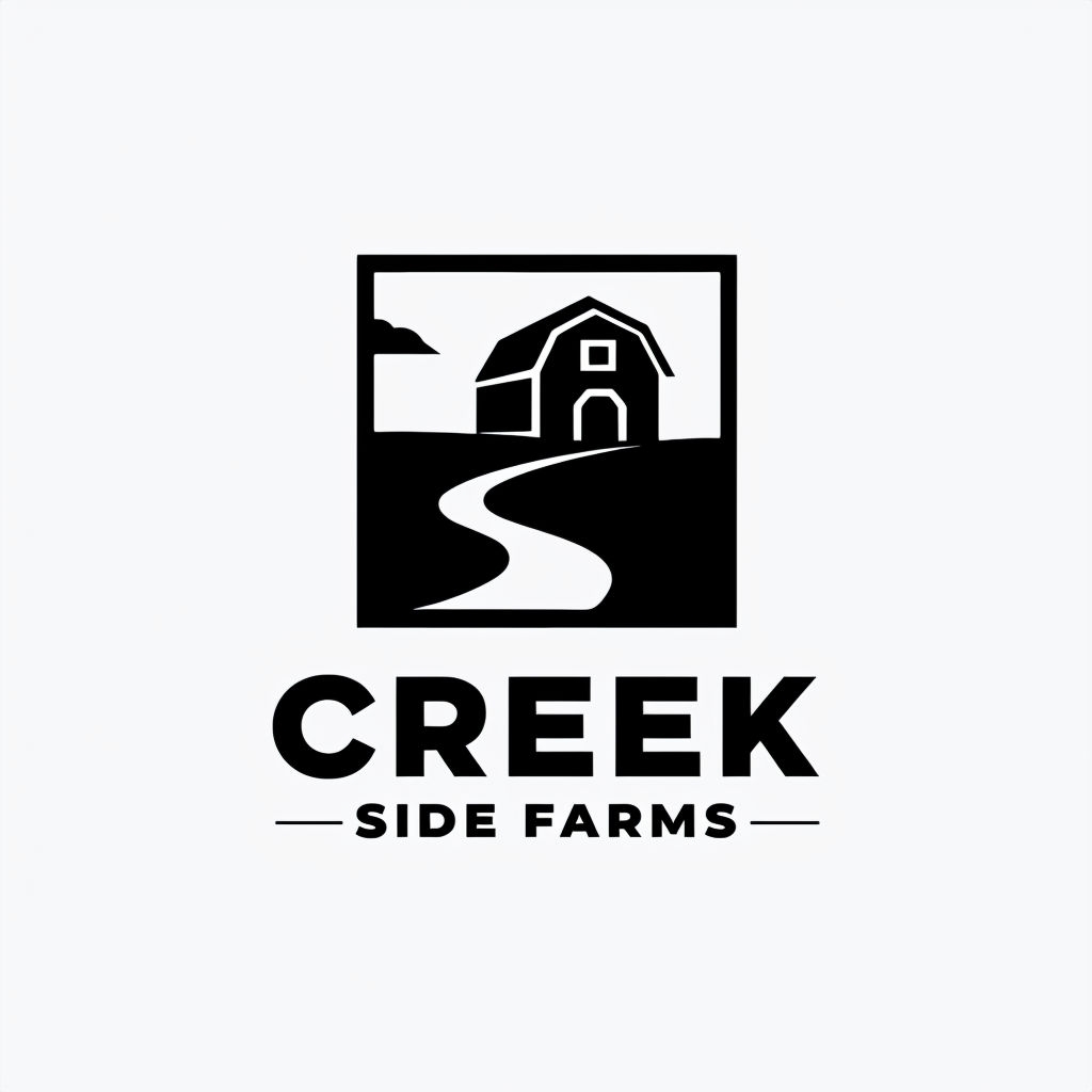 Minimalist Black and White Creek Side Farms Logo Design