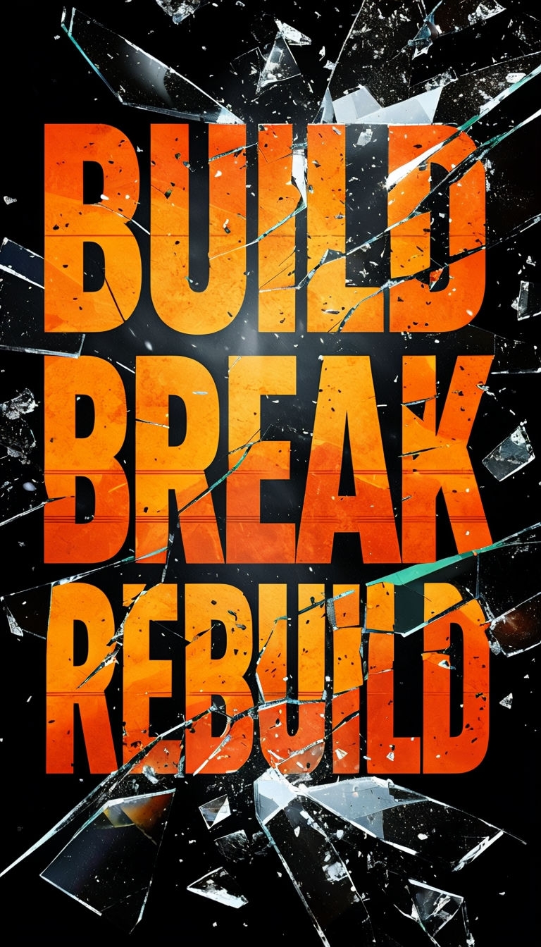 Bold 'Build Break Rebuild' Motivational Art with Shattered Glass Poster
