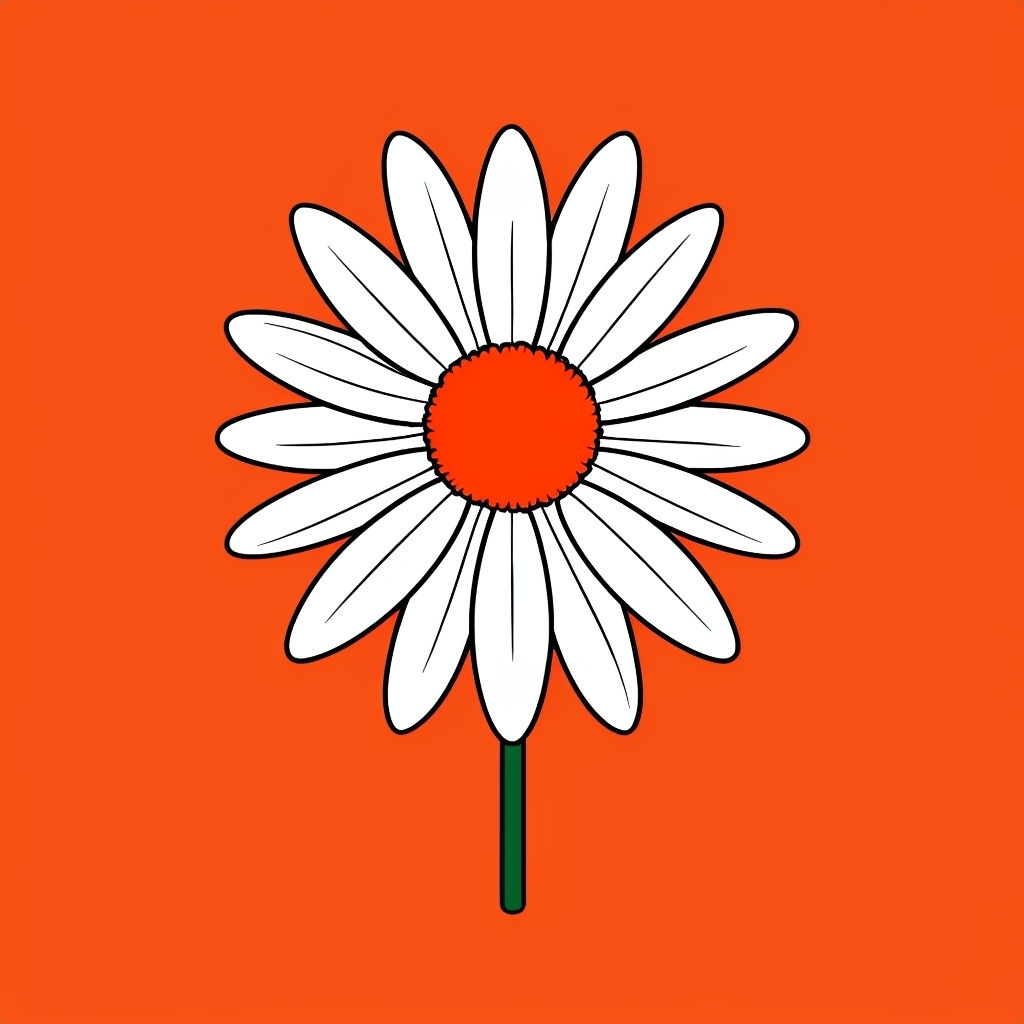 Minimalist Daisy Flower Illustration on Vibrant Orange T-shirt