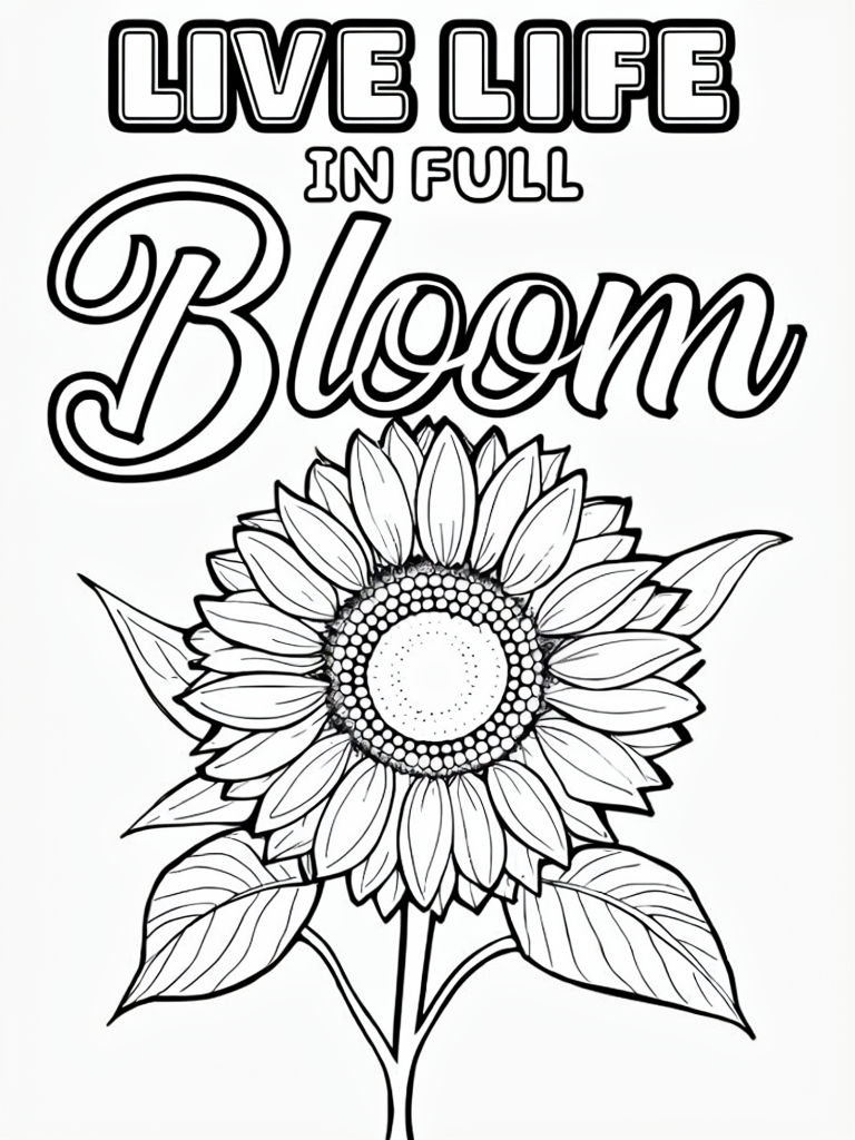 Inspirational Live Life in Full Bloom Coloring Book Page