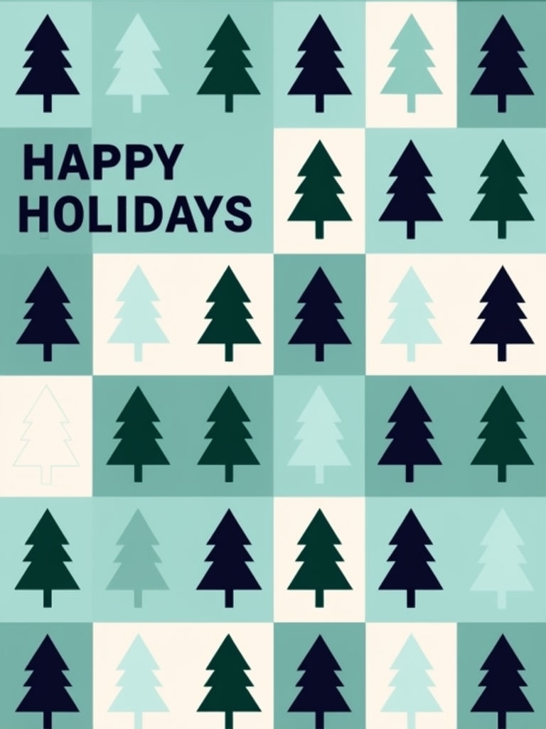 Modern Minimalist Holiday Card with Geometric Tree Patterns Card