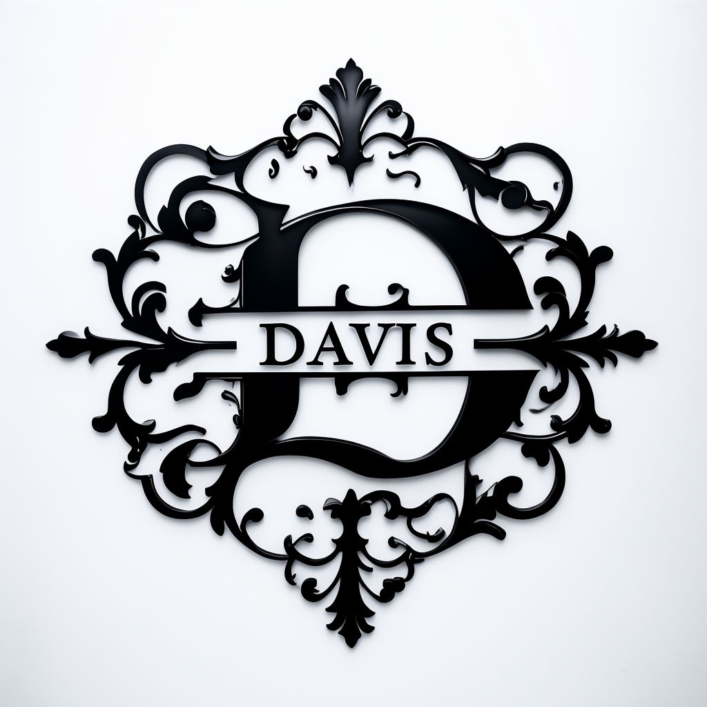 Elegant Black Metal 'D' Wall Art with Name Davis Monogram