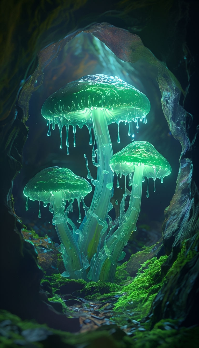 Bioluminescent Forest with Glowing Mushrooms Fantasy Scene Mobile Wallpaper