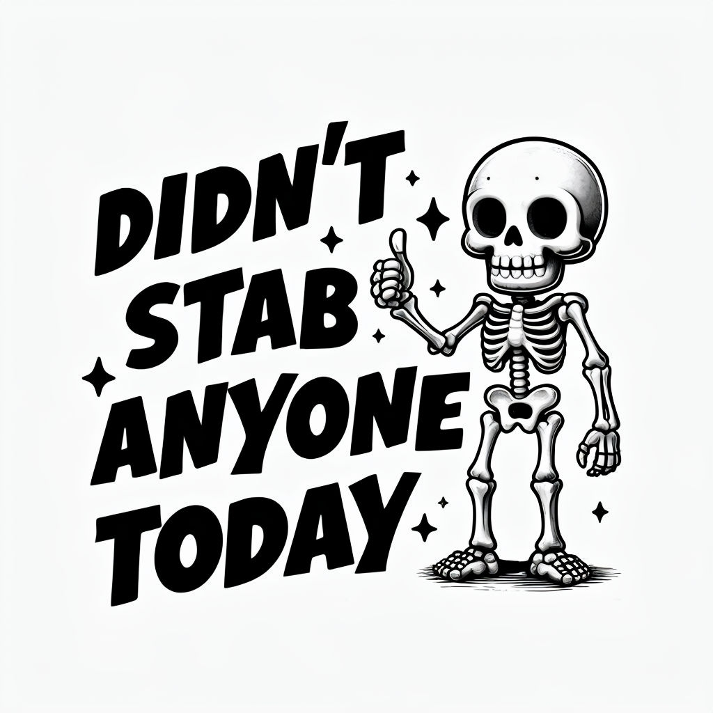Quirky Black and White 'Didn't Stab Anyone Today' T-Shirt