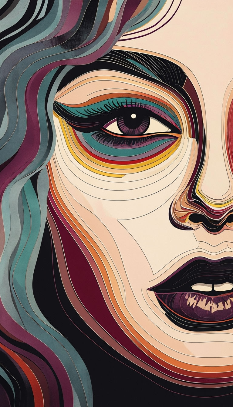 Vibrant Abstract Woman's Face Illustration Art