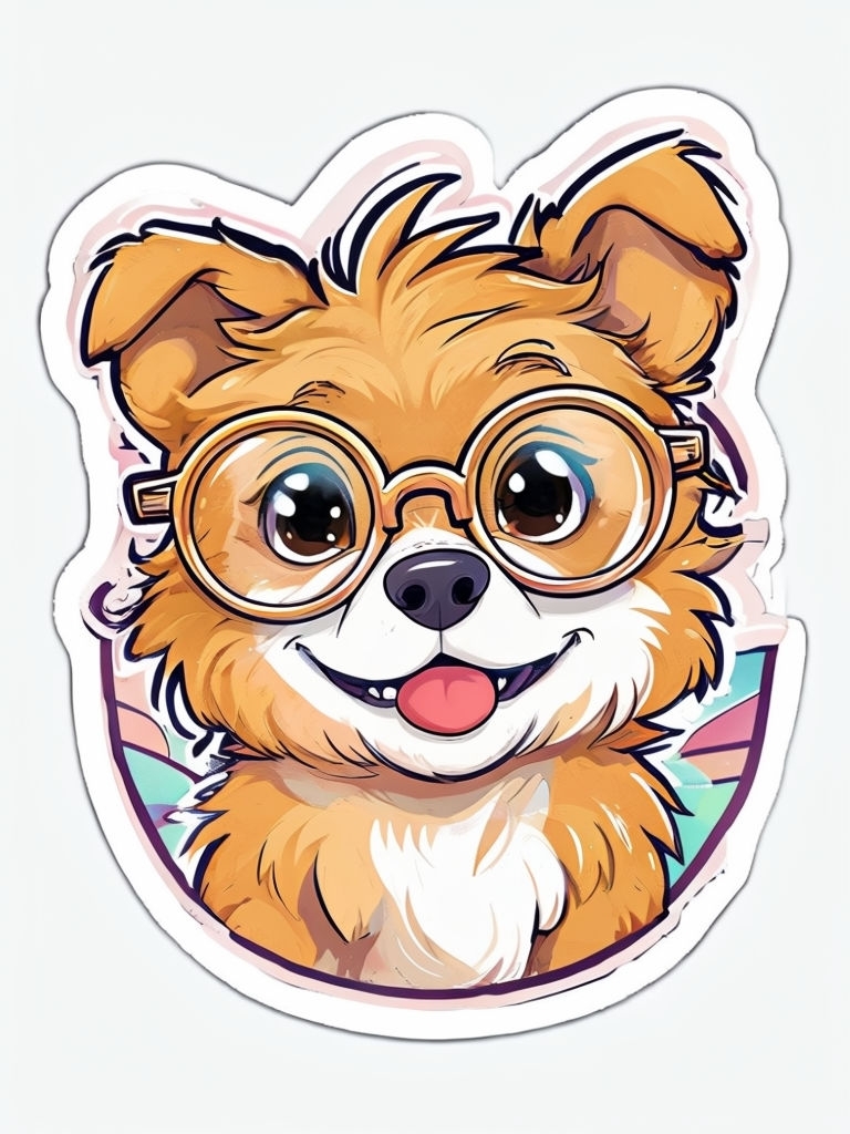 Adorable Cartoon Dog with Glasses and Playful Expression Sticker