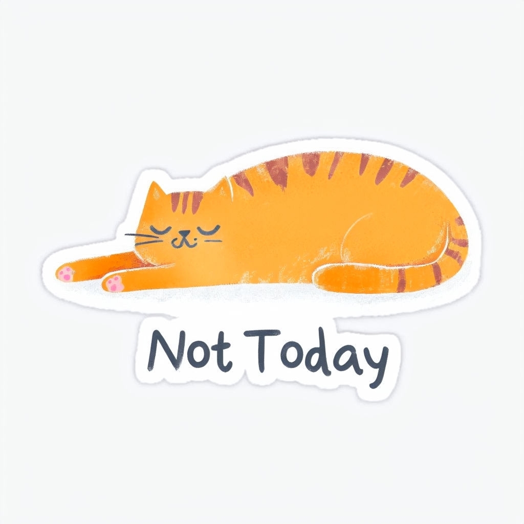 Relaxed Colorful Cat with "Not Today" Phrase Sticker