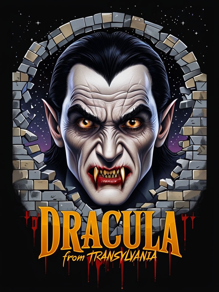 Detailed Dracula Illustration with Night Sky Background T-shirt