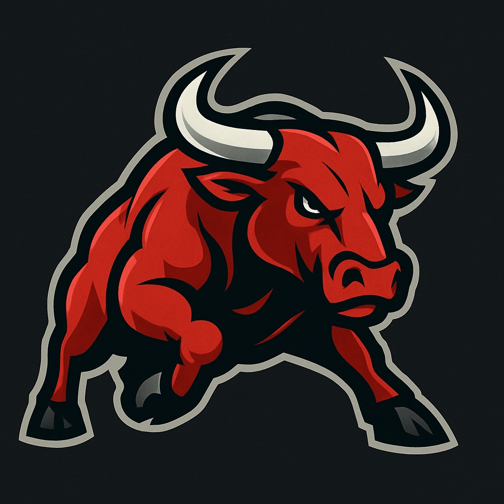 Powerful Red Bull Cartoon Illustration for Hat Design