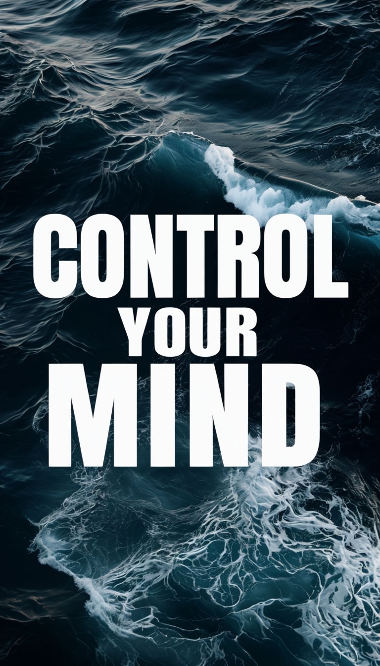 Control Your Mind Bold Text on Ocean Wave Background Mobile Wallpaper