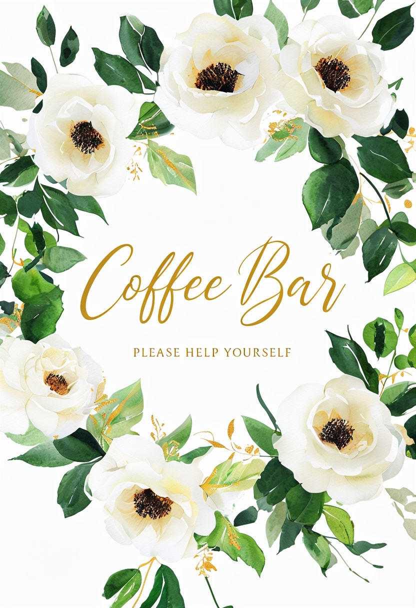 Elegant Floral Wreath Coffee Bar Sign for Events