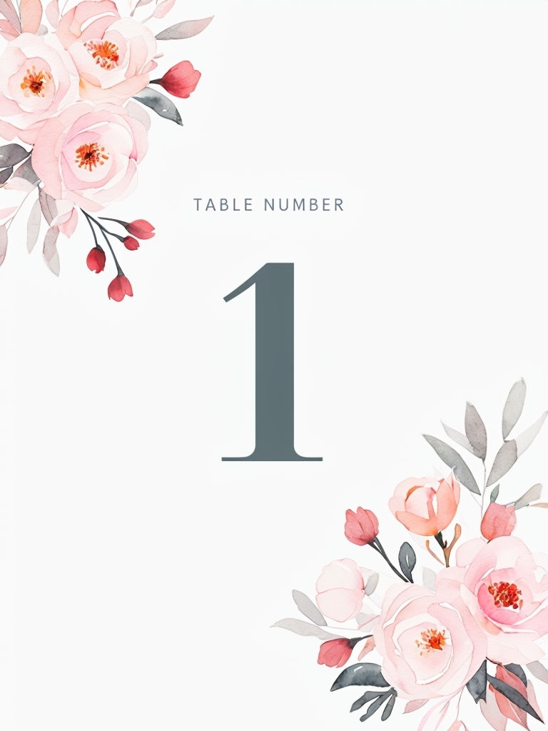 Elegant Minimalist Table Number Design with Floral Accents Sign