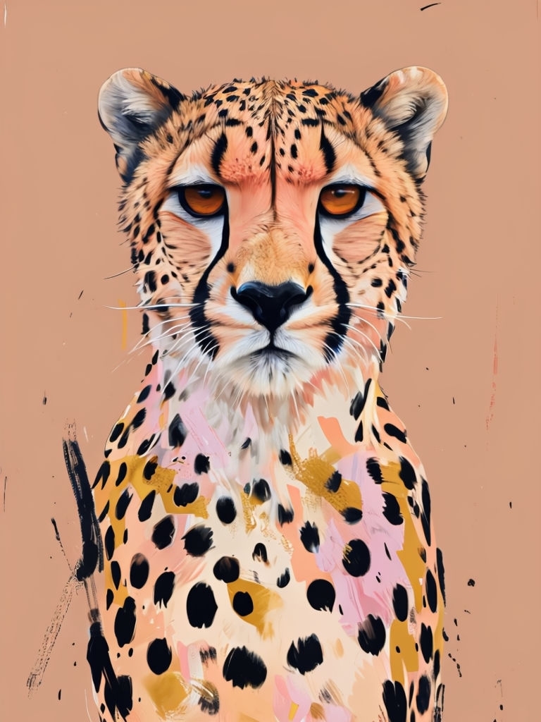 Vivid Digital Painting of a Cheetah Against Apricot Background Art