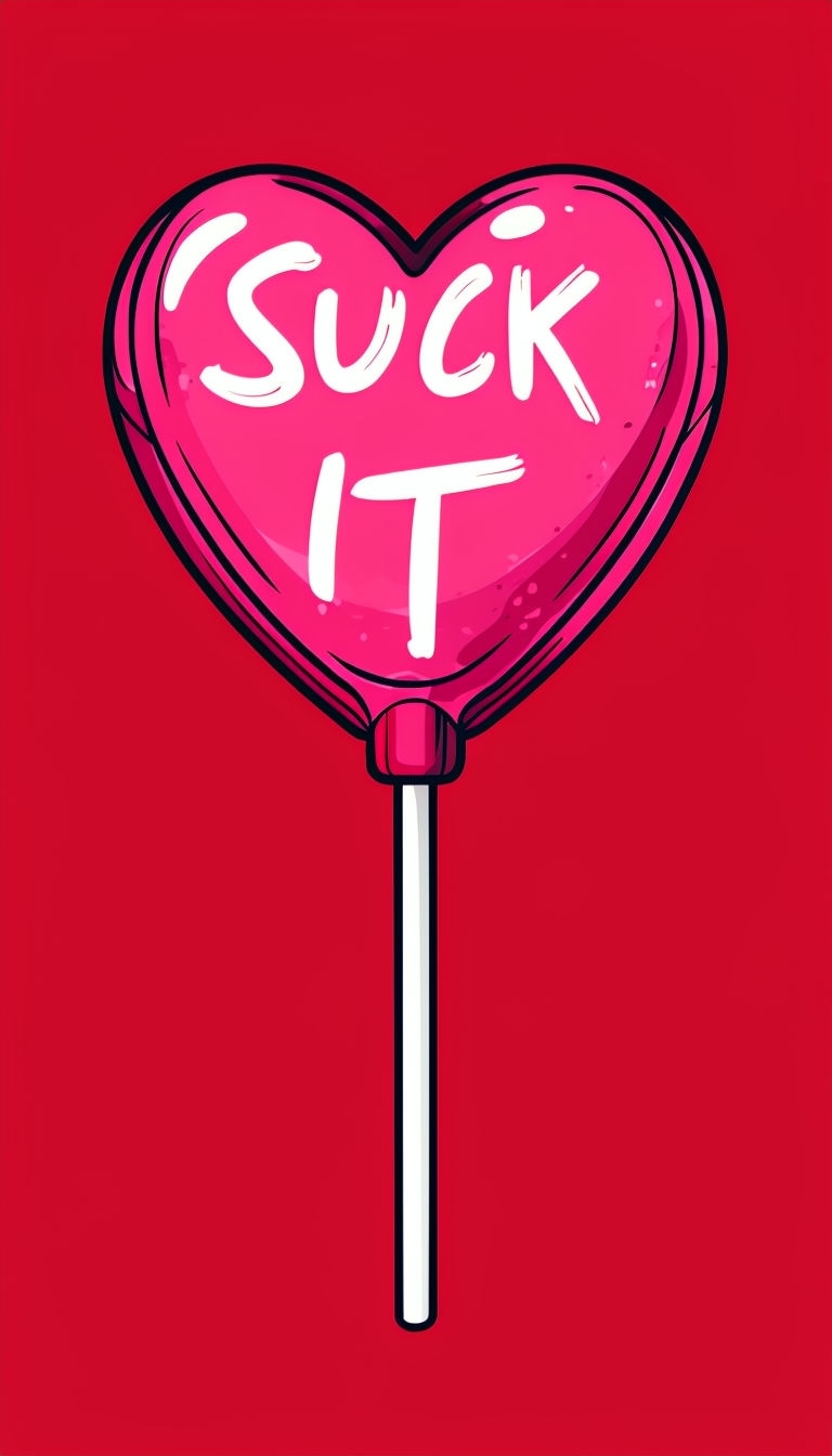 Playful Heart-Shaped Lollipop with 'Suck It' Text T-Shirt