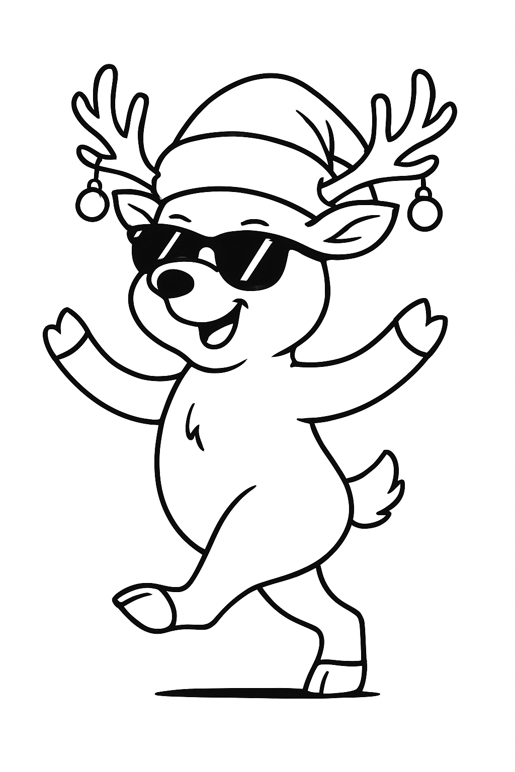 Cheerful Cartoon Reindeer Dance Illustration for Coloring Book Pages