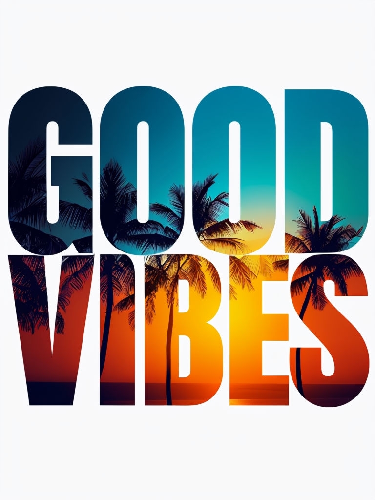 Vibrant Good Vibes Tropical Graphic Design T-Shirt