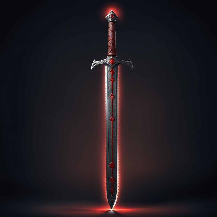 A medieval huge great sword with red glowing dwarf runes eng... by ...