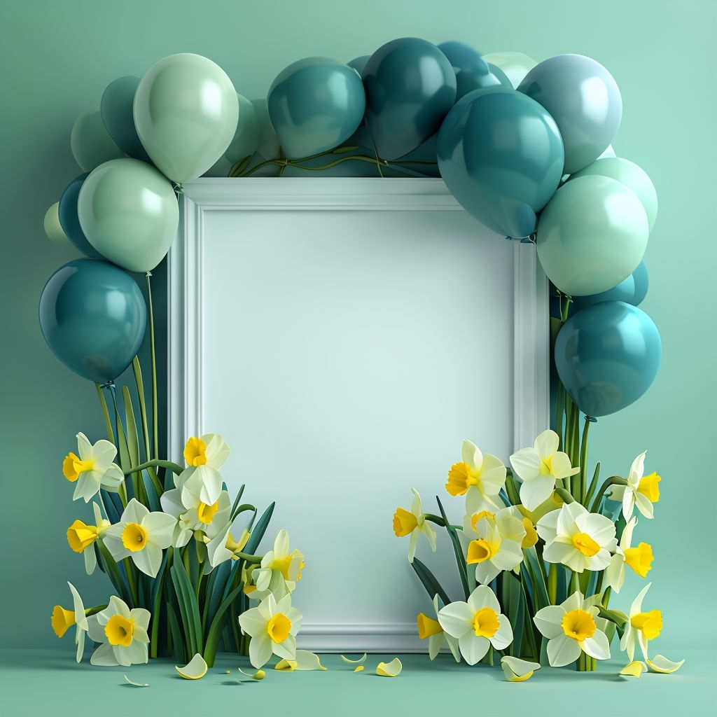 Festive 3D Balloon Arch with Daffodils Framed Scene Social Media Post