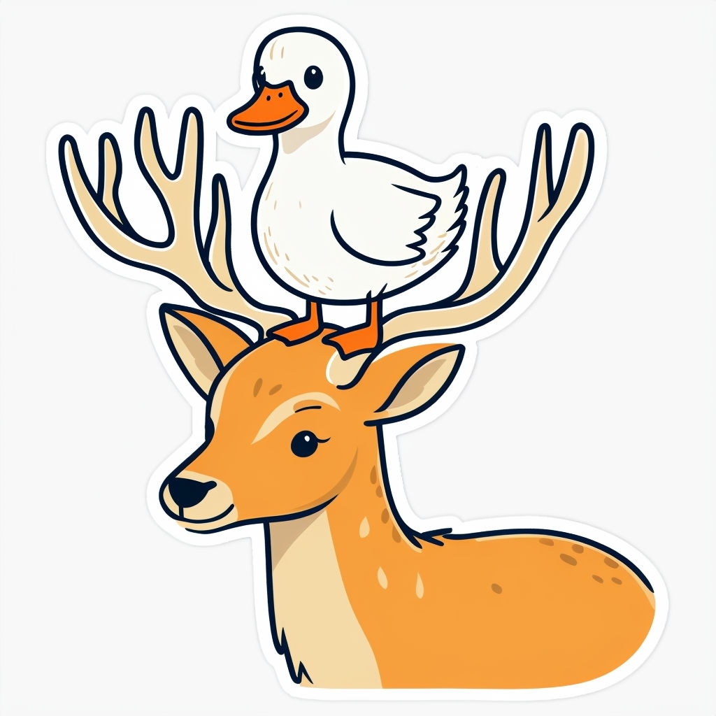 Playful Cartoon Duck and Deer Illustration Sticker