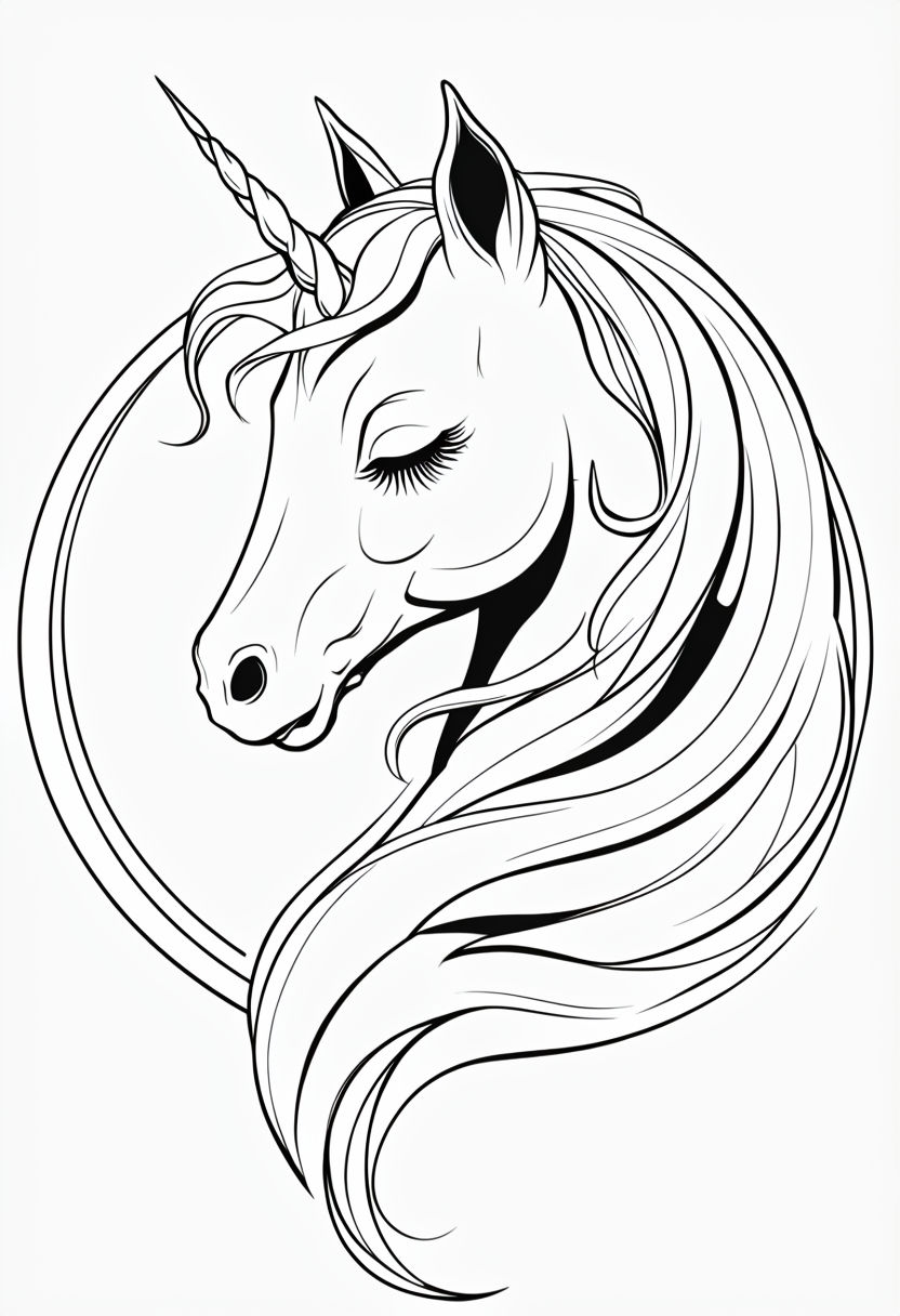 Elegant Unicorn Head Mandala Coloring Book Page Design