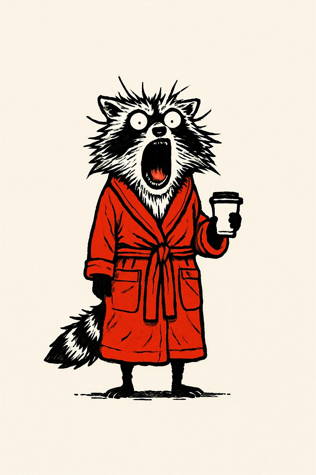 Surprised Raccoon in Red Bathrobe with Coffee Cup T-Shirt