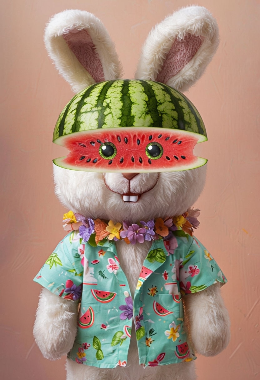 Playful Watermelon Head Bunny Toy Illustration Sticker