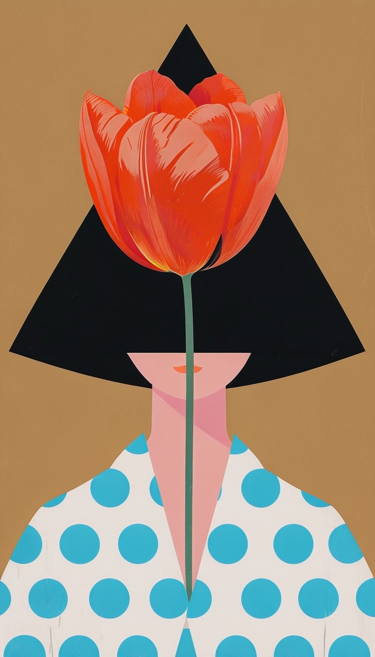 Abstract Human Figure with Tulip Flower Minimalist Art