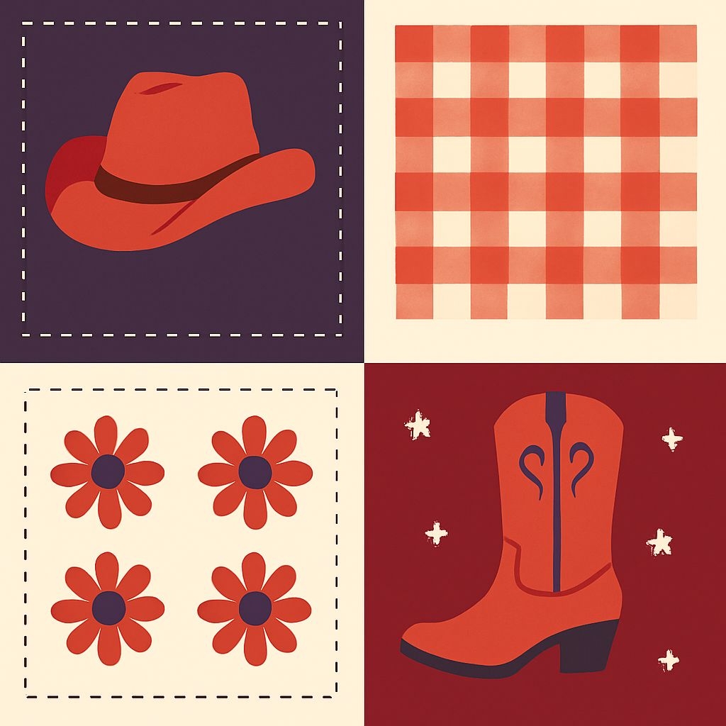 Colorful Quadrant Cowboy-Themed Seamless Pattern Design