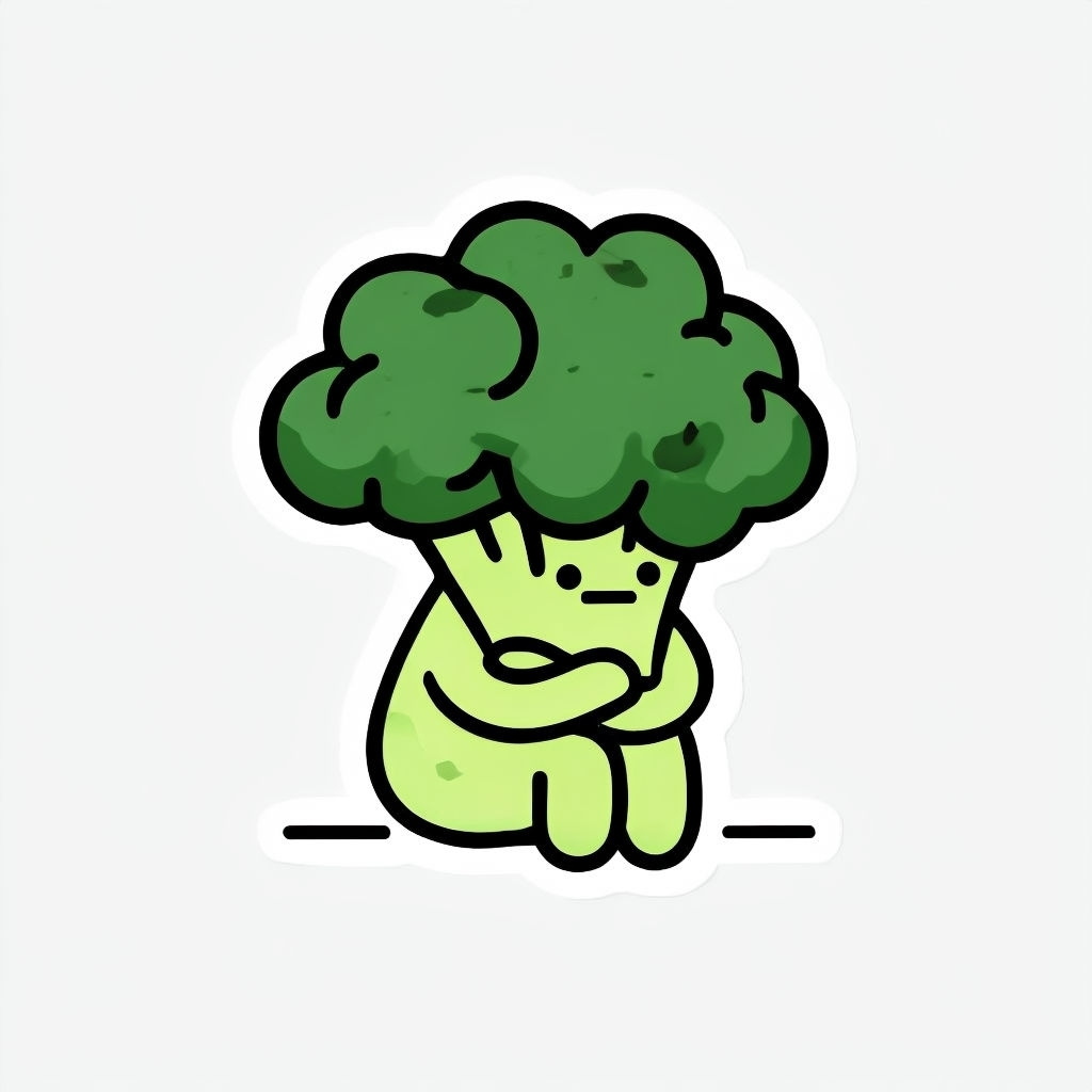 Cute Contemplative Cartoon Broccoli Character T-shirt