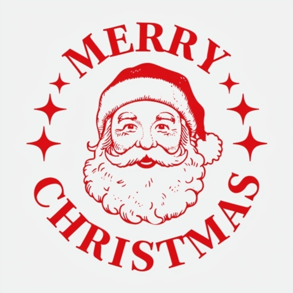 Cheerful Red Line Art Santa Claus Merry Christmas Logo