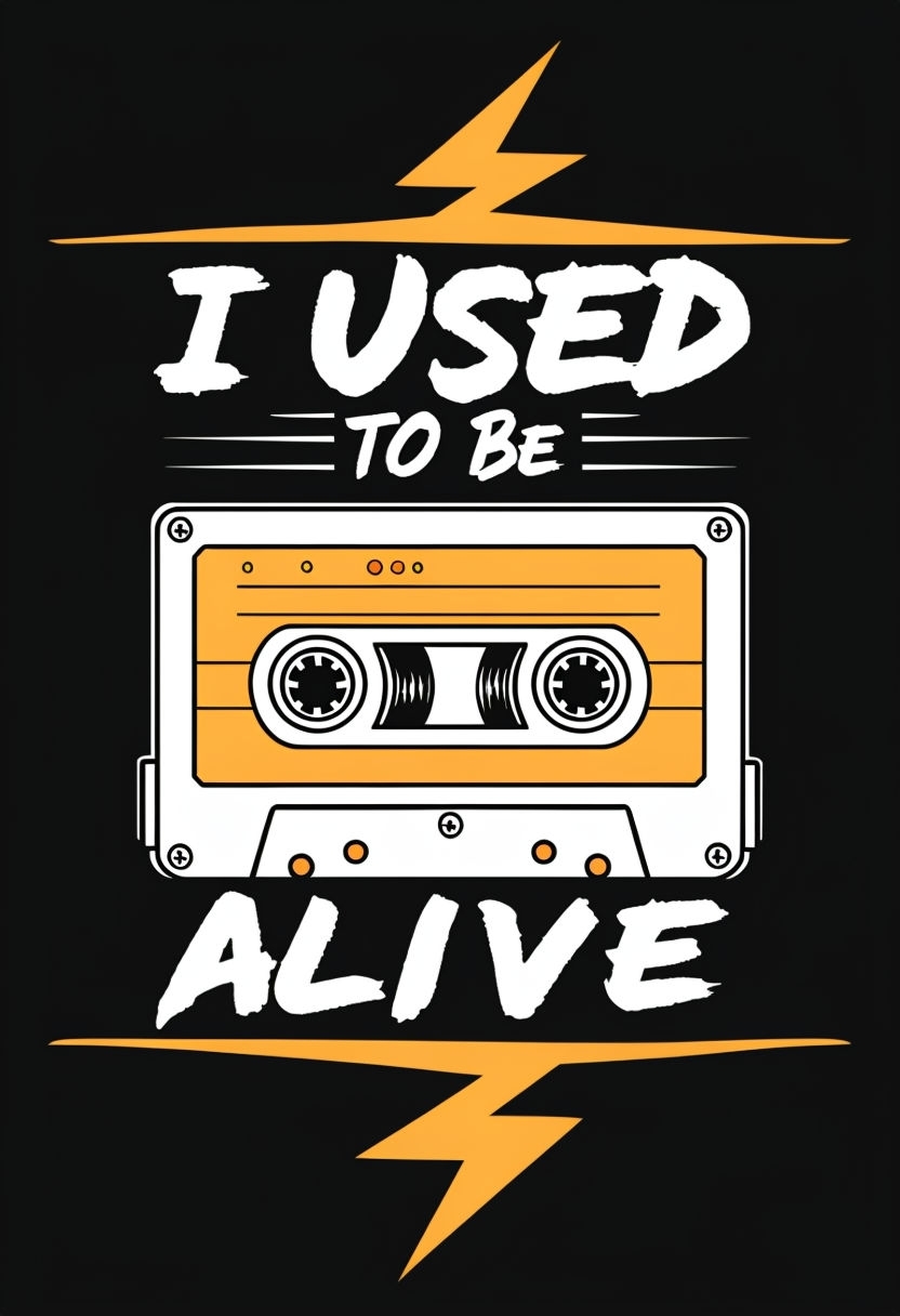 Retro Cartoon Audio Cassette Tape Illustration Poster