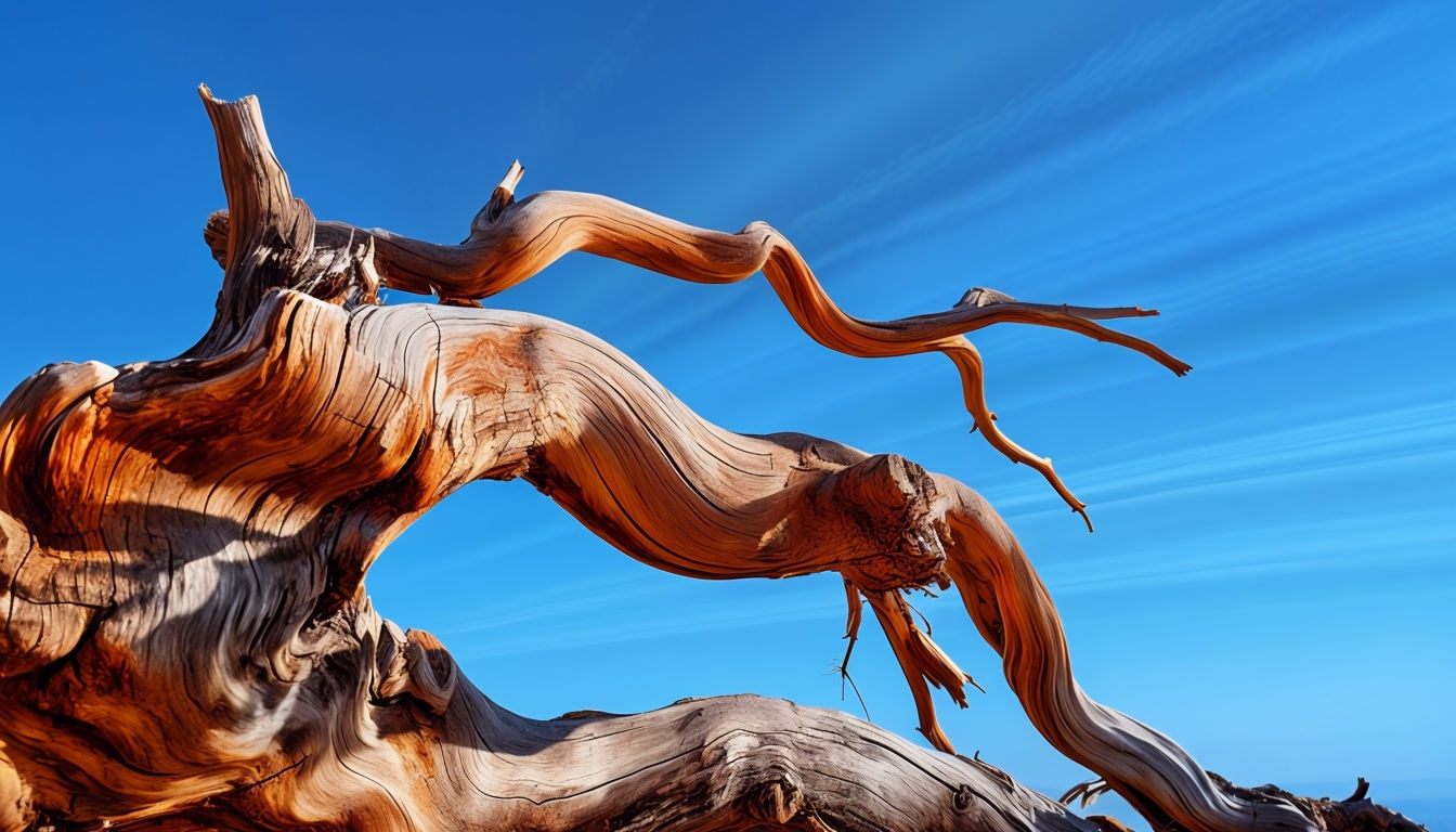 Weathered Wooden Branches Against Vibrant Sky Backgrounds