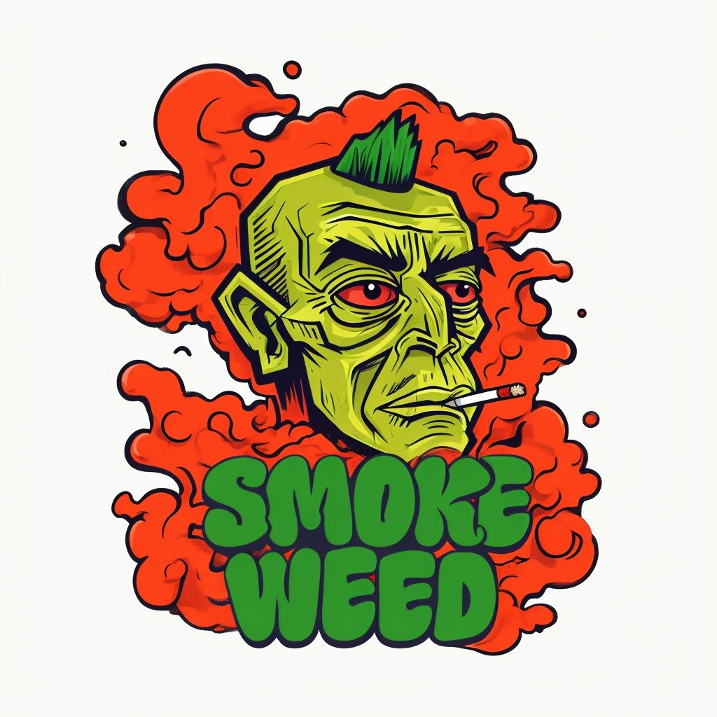 Humorous Yellow-Green Cartoon Character Smoking Weed T-Shirt